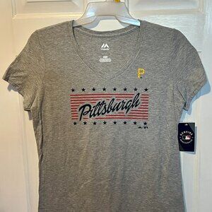 Majestic Pittsburgh Pirates Ladies Gray Large V-Neck T-Shirt NWT